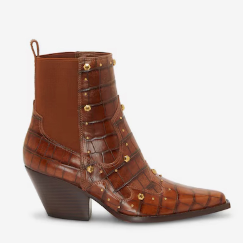 NEW $189 Vince Camuto Norley brown leather western ankle bootie women size 6